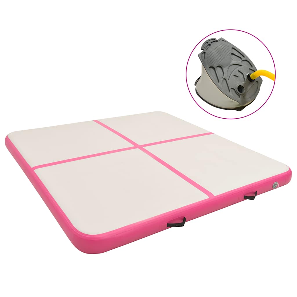 vidaXL oppustelig gymnastikmåtte m. pumpe 200x200x15 cm PVC lyserød