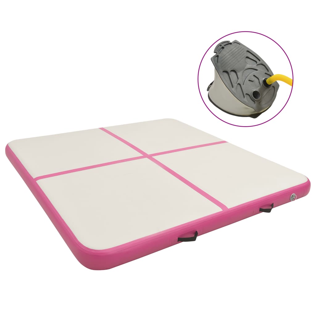 vidaXL Saltea gimnastică gonflabilă cu pompă roz 200x200x20 cm PVC vidaxl.ro