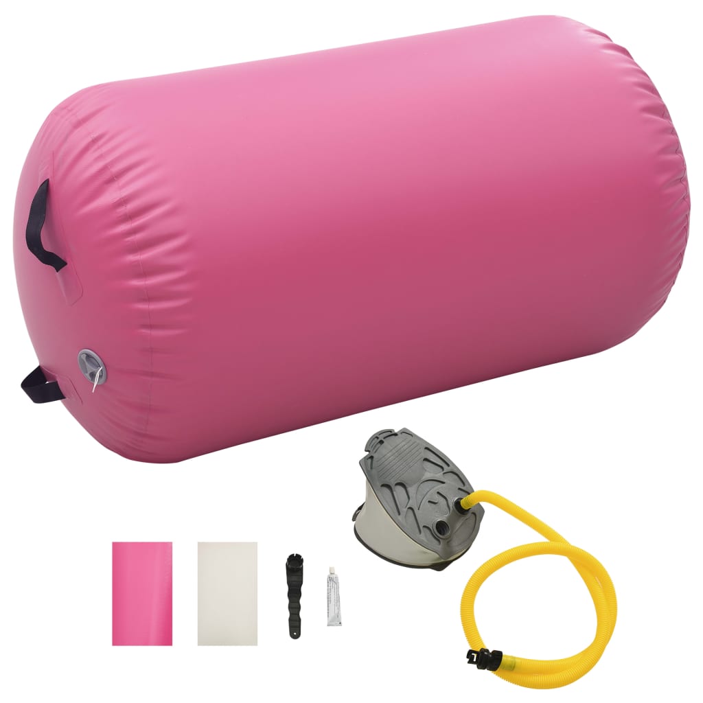 vidaXL Rulou de gimnastică gonflabil cu pompă, roz, 100 x 60 cm, PVC vidaXL