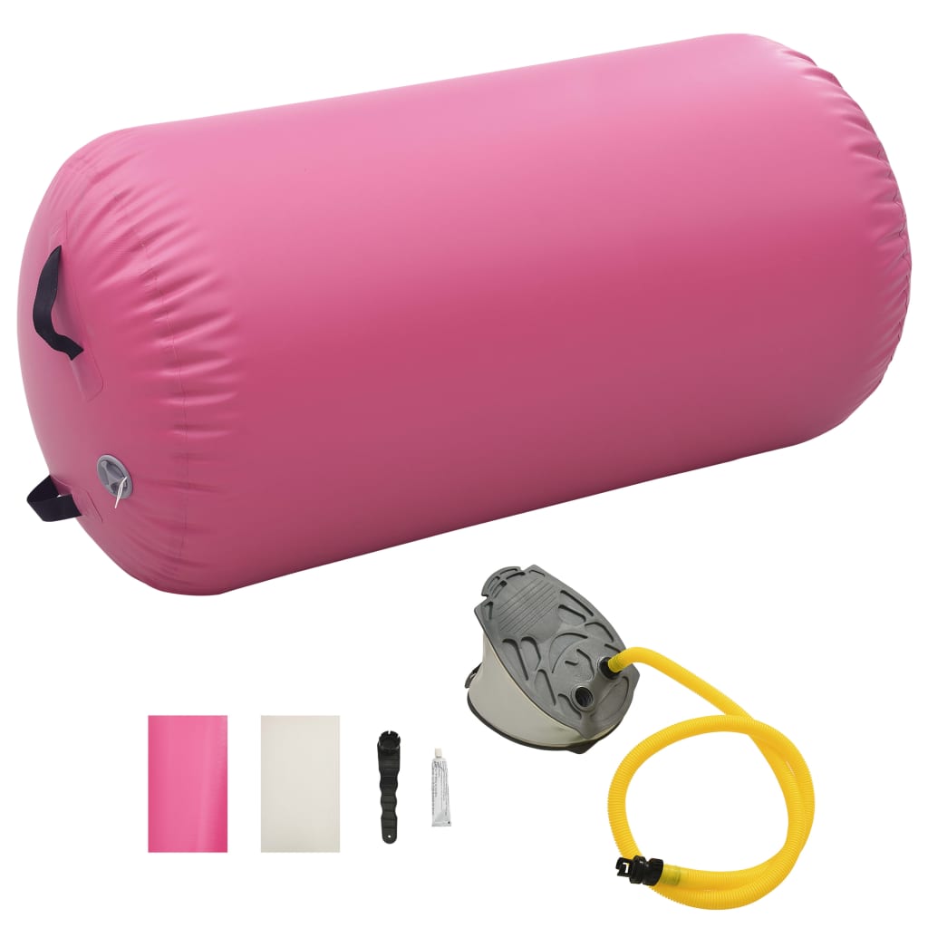 vidaXL Rulou de gimnastică gonflabil cu pompă, roz, 120 x 75 cm, PVC vidaXL