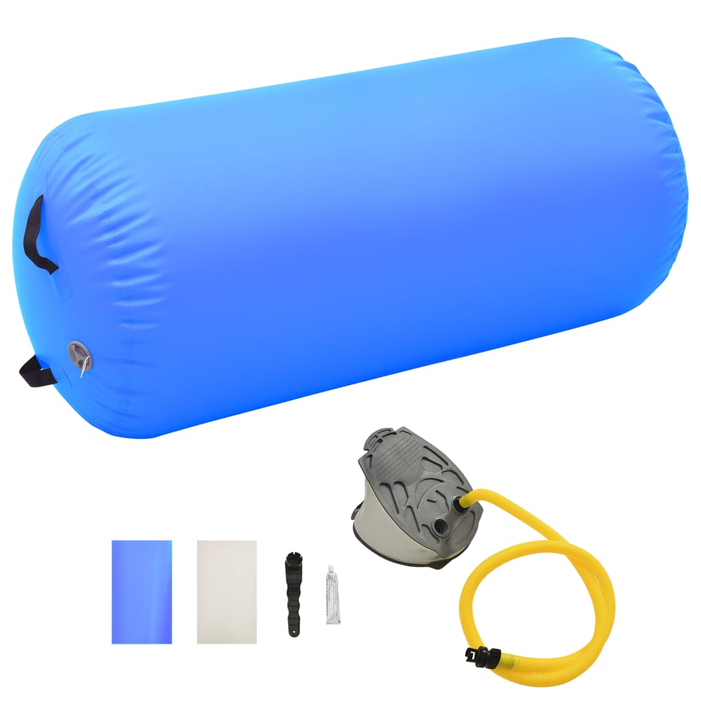 vidaXL Rulou de gimnastică gonflabil cu pompă, albastru, 120x75 cm PVC imagine vidaxl.ro