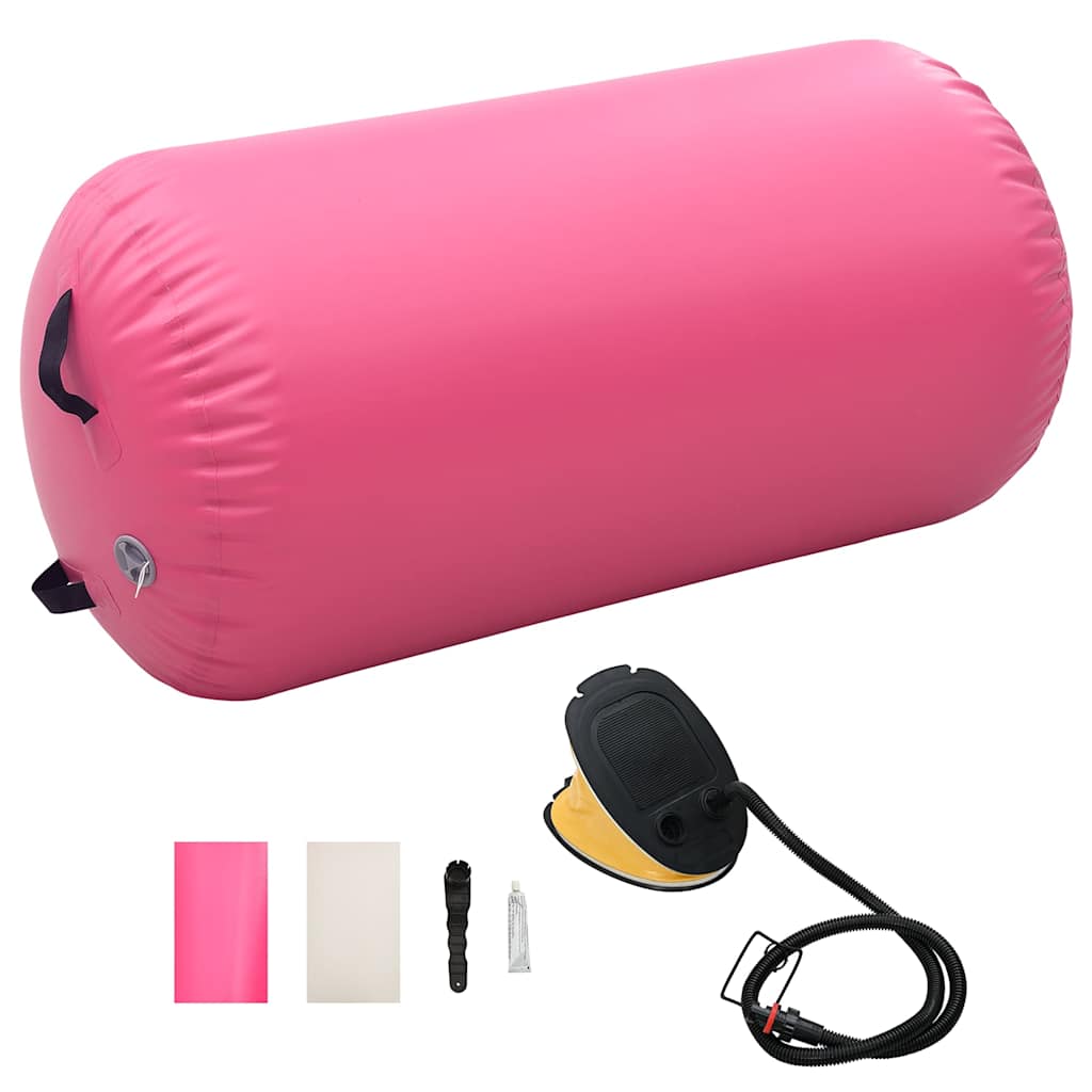vidaXL Oppblåsbar gymnastikkrull med pumpe 120x90 cm PVC rosa