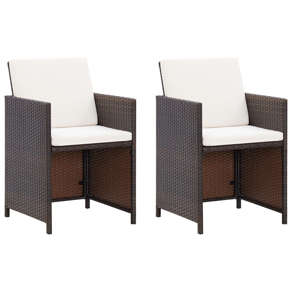 Patio Chair Set of 2 Brown and cream white