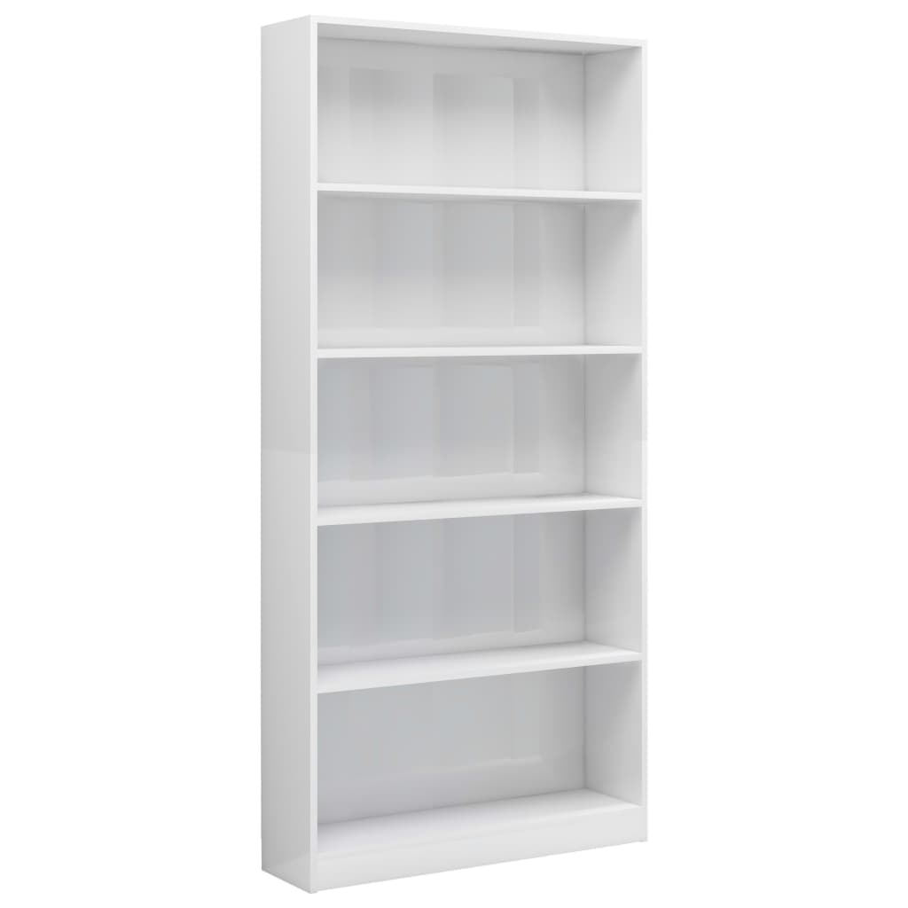

vidaXL 5-Tier Book Cabinet High Gloss White 31.5"x9.4"x68.9" Chipboard