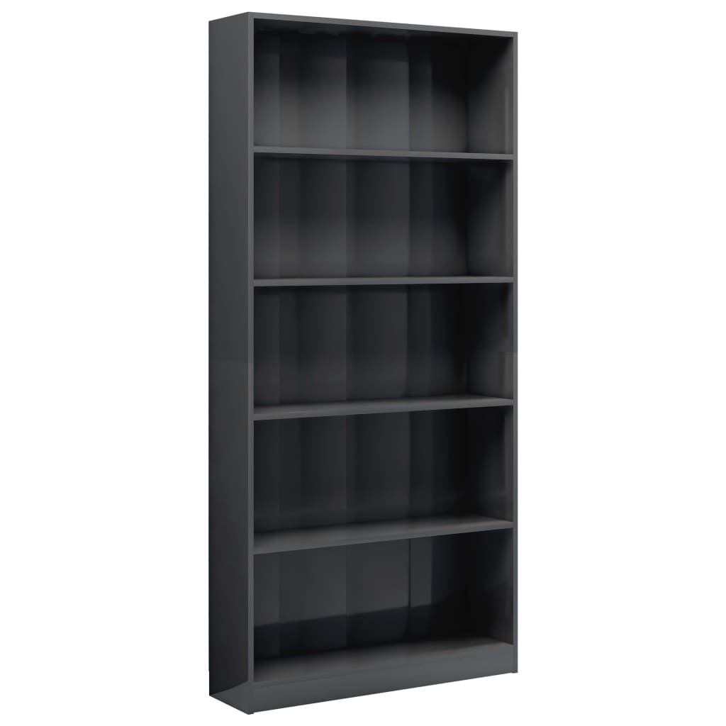 

vidaXL 5-Tier Book Cabinet High Gloss Gray 31.5"x9.4"x68.9" Engineered Wood