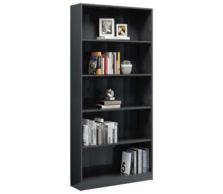 vidaXL 5-Tier Book Cabinet High Gloss Gray 31.5"x9.4"x68.9" Engineered Wood