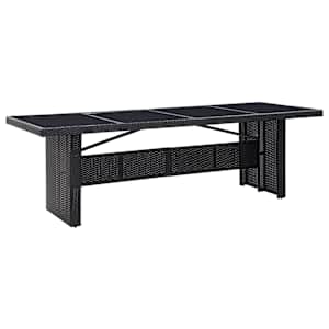 Vrtna miza črna 240x90x74 cm poli ratan in steklo