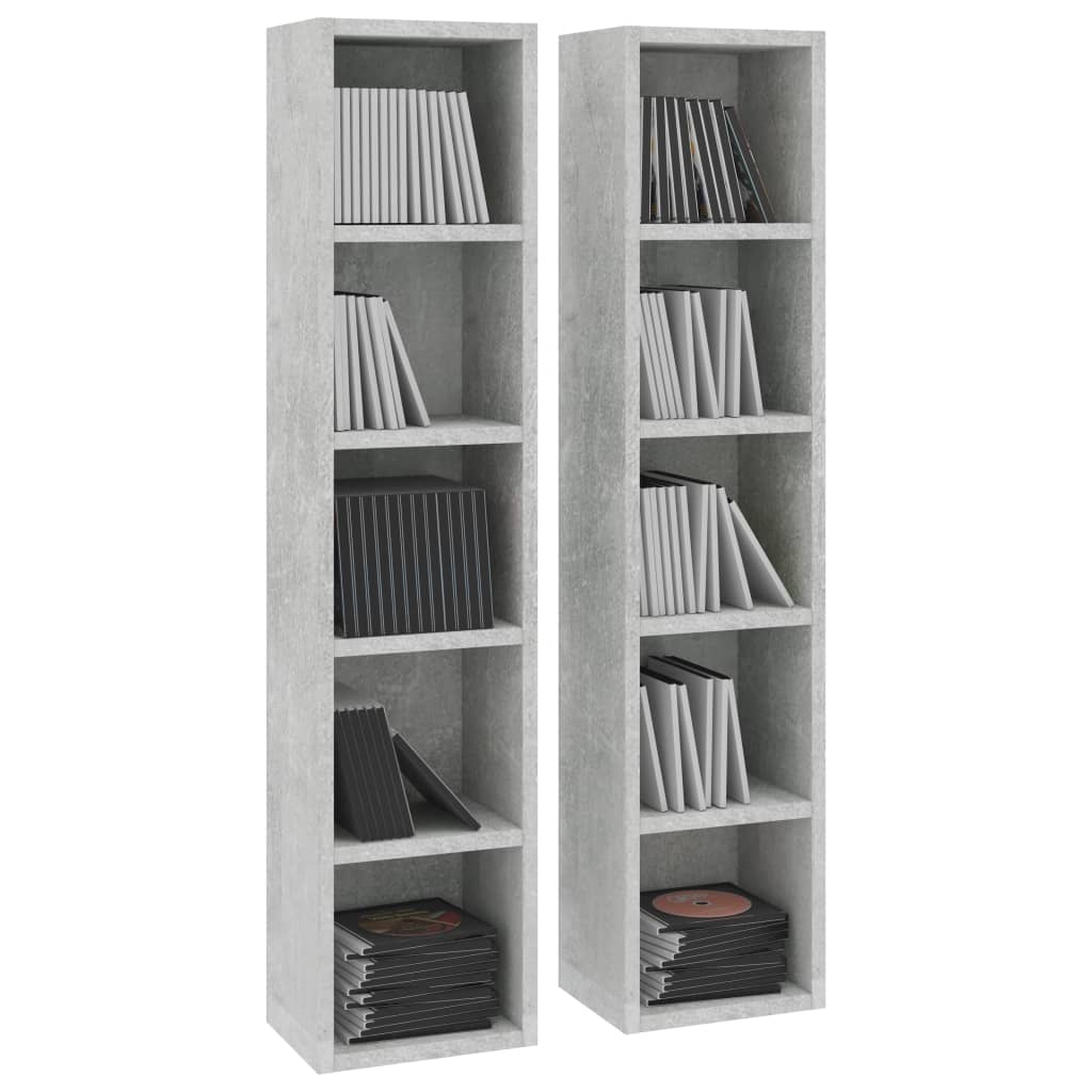 Skříňky na CD 2 ks betonově šedé 21 x 16 x 93,5 cm dřevotříska