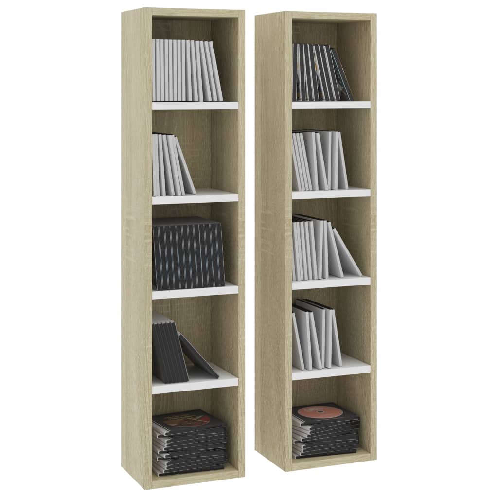 vidaXL CD Cabinets 2 pcs White and Sonoma Oak 8.3"x6.3"x36.8" Chipboard