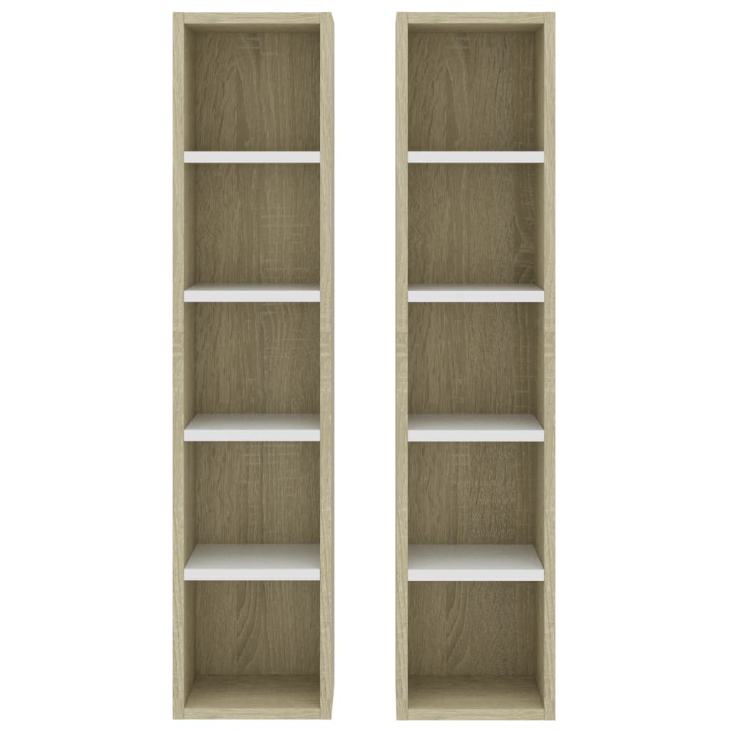 vidaXL CD Cabinets 2 pcs White and Sonoma Oak 8.3"x6.3"x36.8" Chipboard