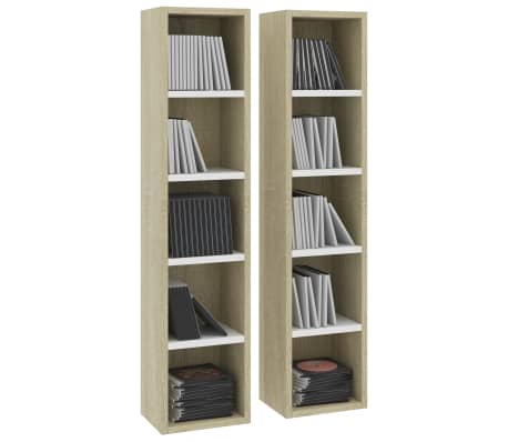 vidaXL CD Cabinets 2 pcs White and Sonoma Oak 21x16x93.5 cm Engineered Wood