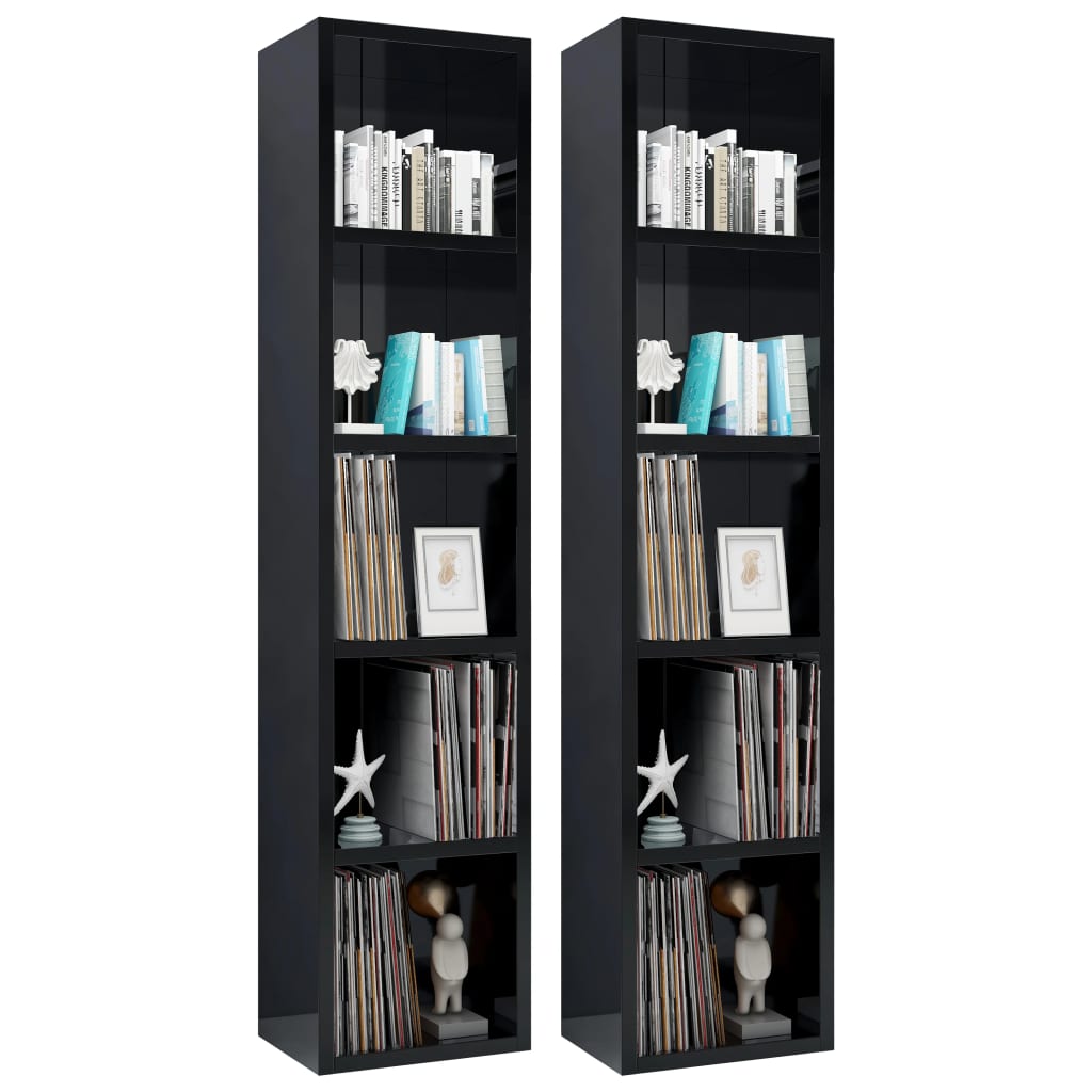 vidaXL CD Cabinets 2 pcs High Gloss Black 8.3"x6.3"x36.8" Chipboard