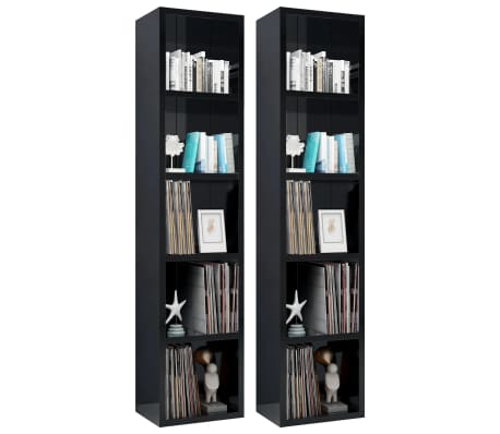 vidaXL CD Cabinets 2 pcs High Gloss Black 21x16x93.5 cm Engineered Wood