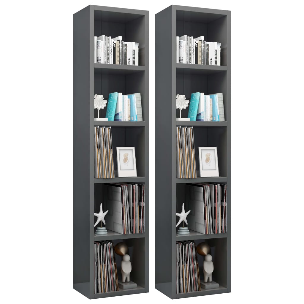 vidaXL CD Cabinets 2 pcs High Gloss Grey 21x16x93.5 cm Engineered Wood