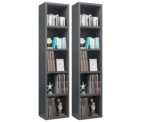 vidaXL CD Cabinets 2 pcs High Gloss Gray 8.3"x6.3"x36.8" Engineered Wood