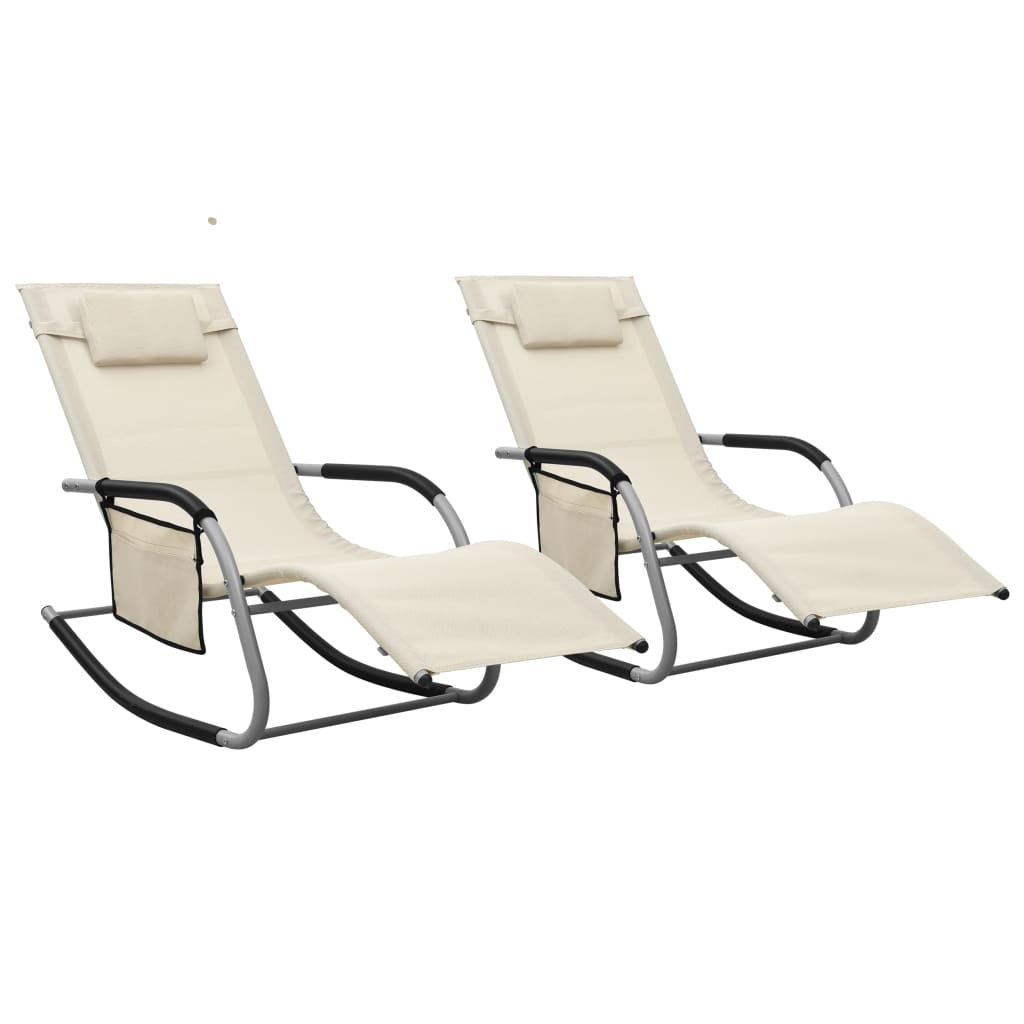 sauļošanās krēsli, 2 gab., tekstilēns, krēmkrāsa ar pelēku | Stepinfit.lv