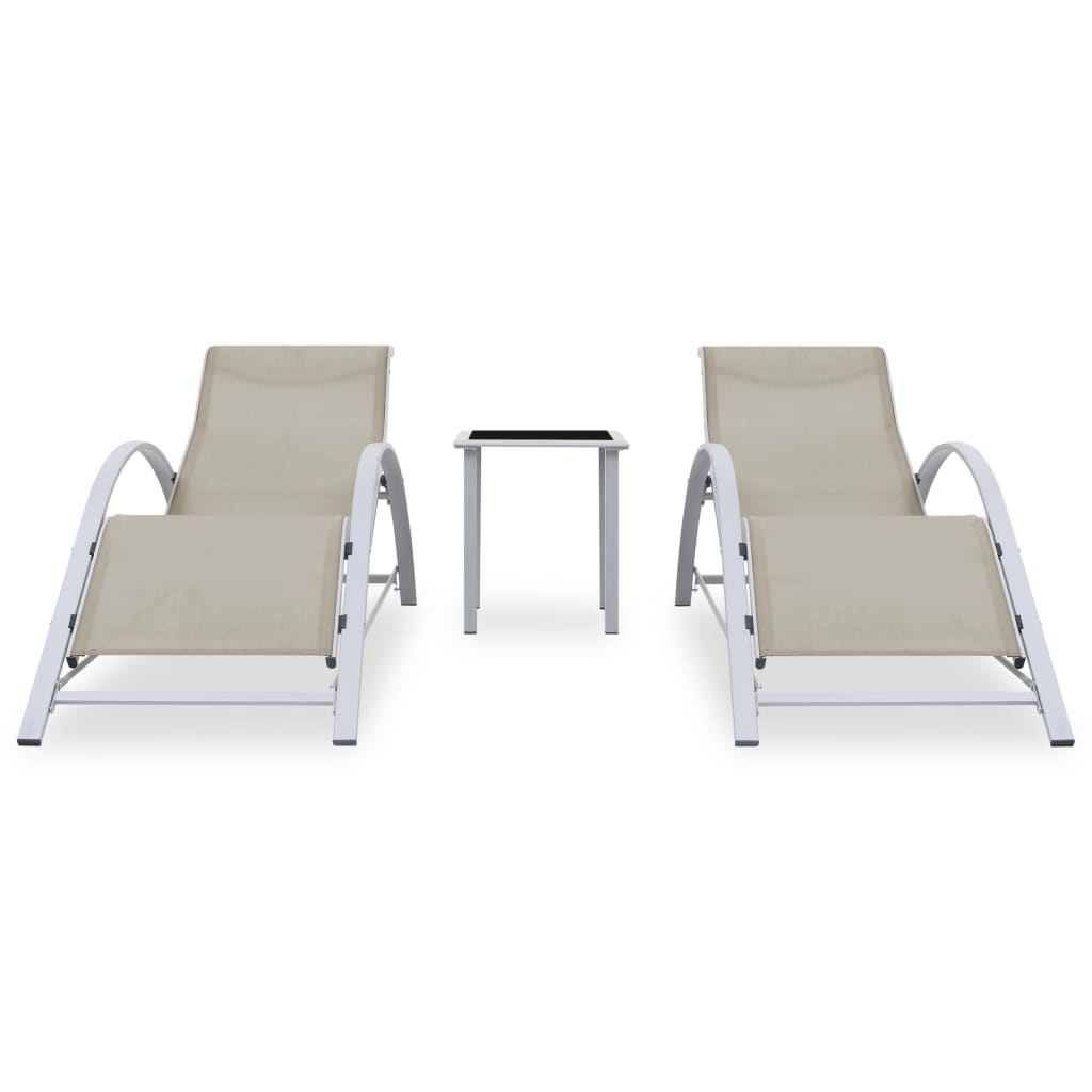 

vidaXL Ligbedden 2 st met tafel aluminium crèmekleurig