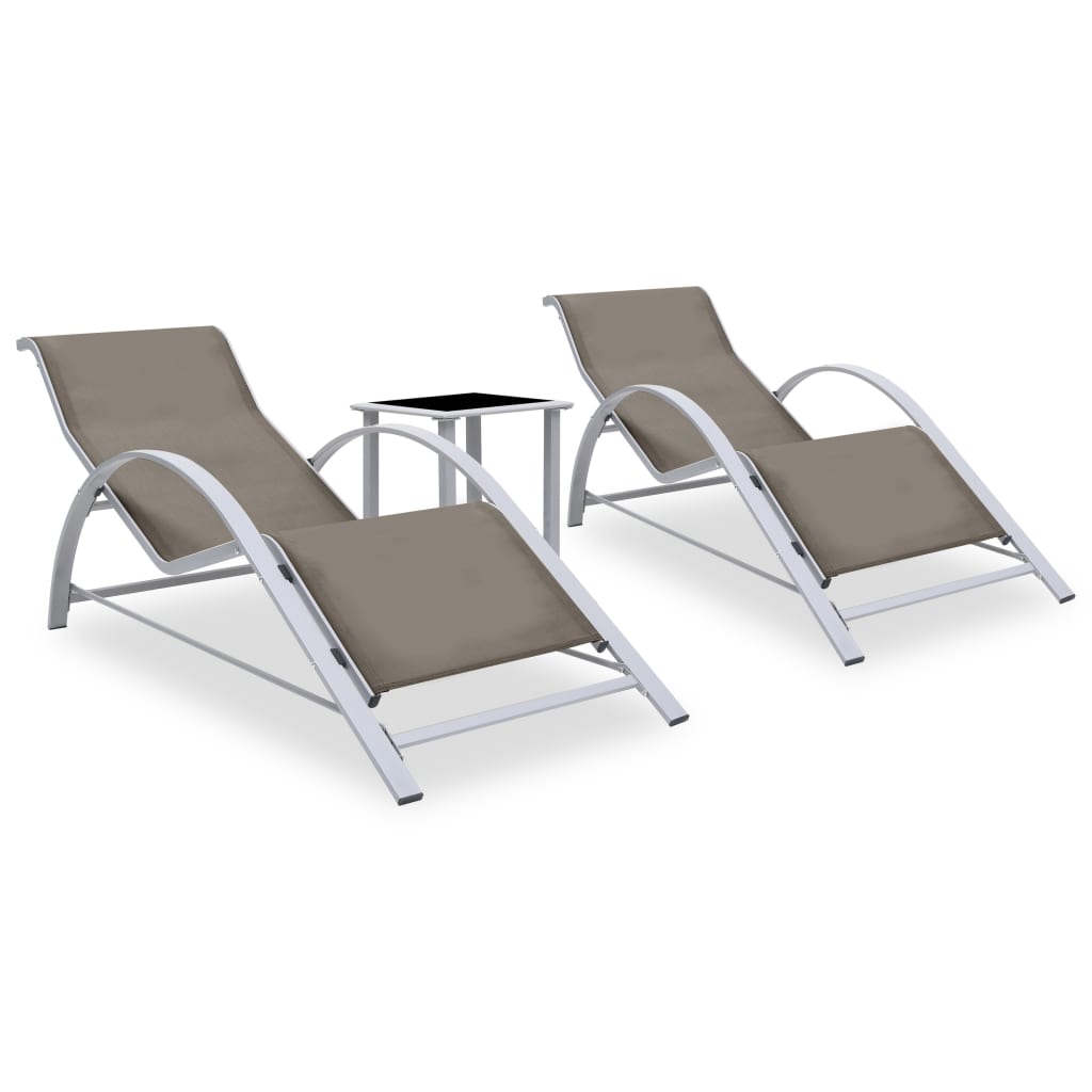 Sun Loungers 2 Piece with Table Aluminium Taupe