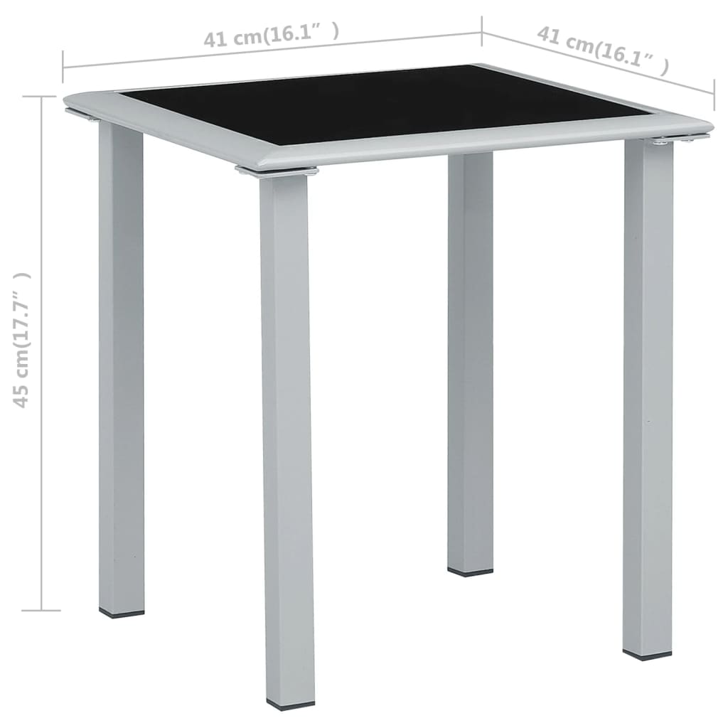 Fekete és ezüst acél és üveg kerti asztal 41 x 41 x 45 cm 