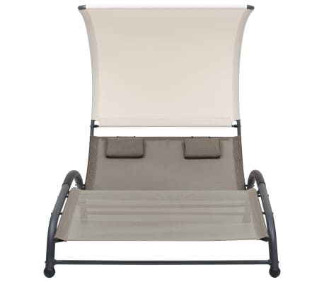vidaXL Ligbed tweepersoons met luifel textileen taupe