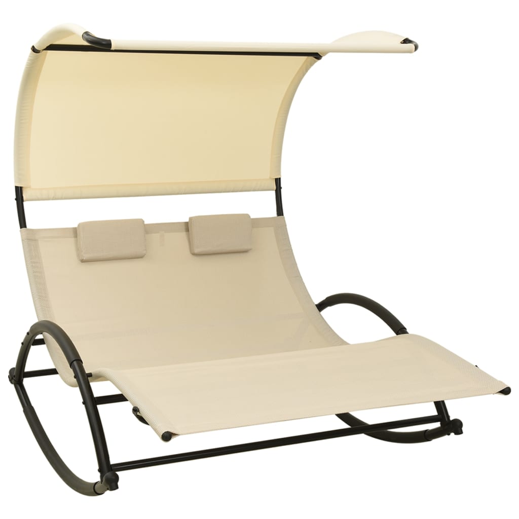 Photos - Garden Furniture VidaXL Double Sun Lounger with Canopy Textilene Cream 