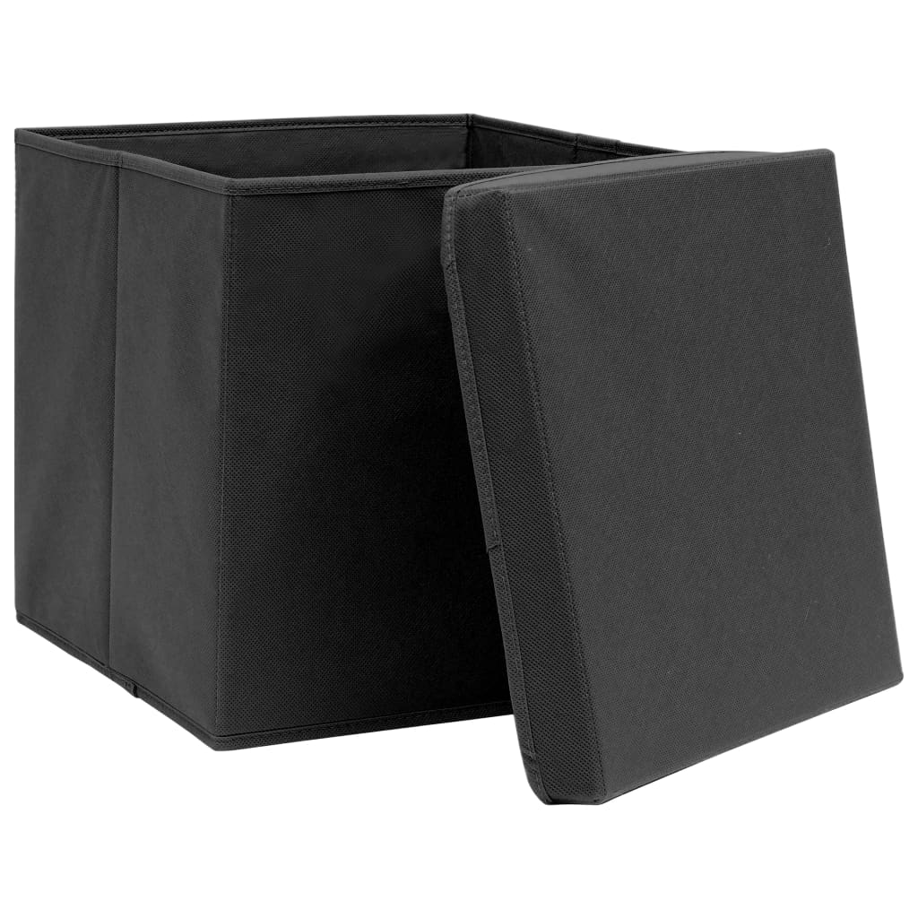  Úložné boxy s vekom 4 ks, 28x28x28 cm, čierne
