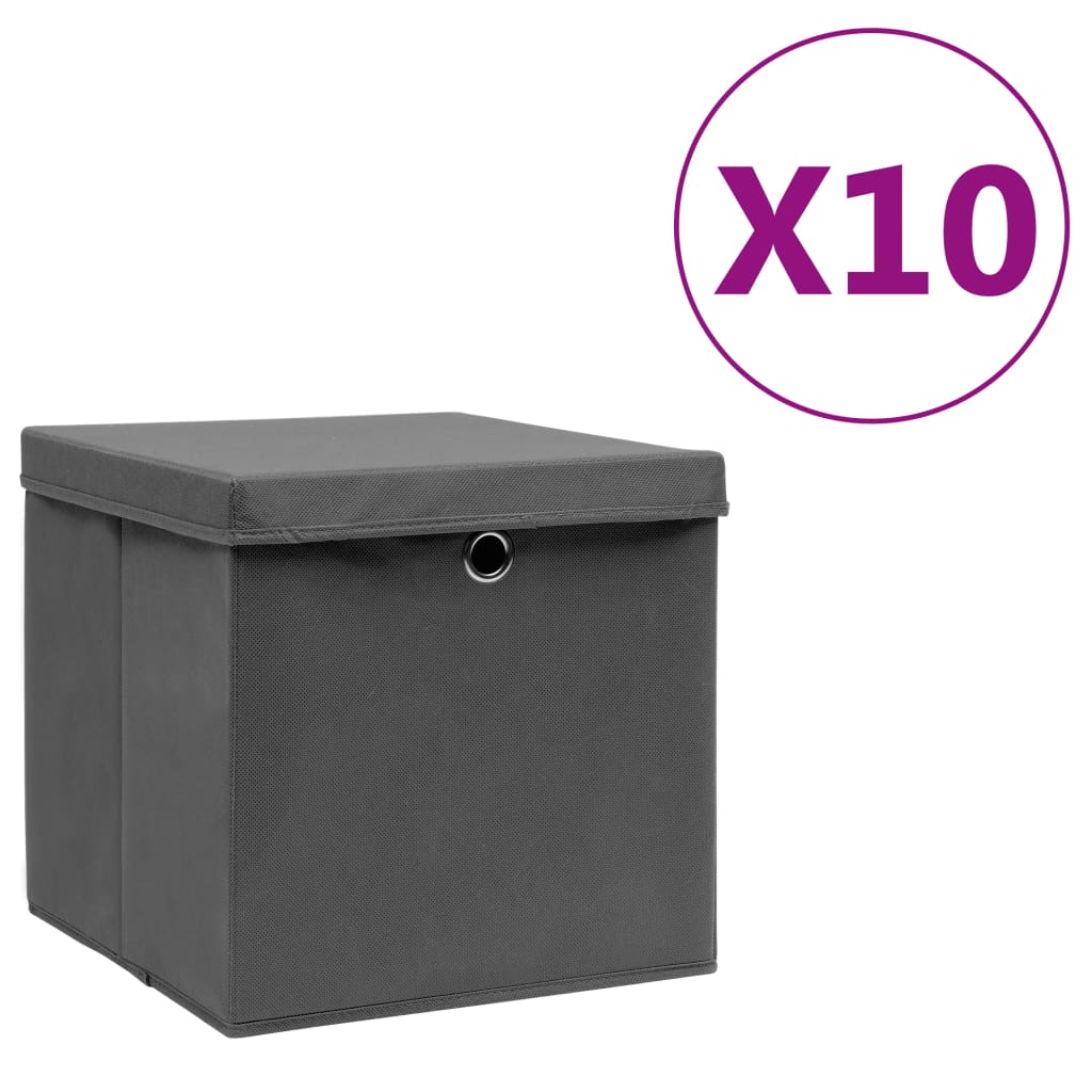 vidaXL Úložné boxy s víky 10 ks 28 x 28 x 28 cm šedé