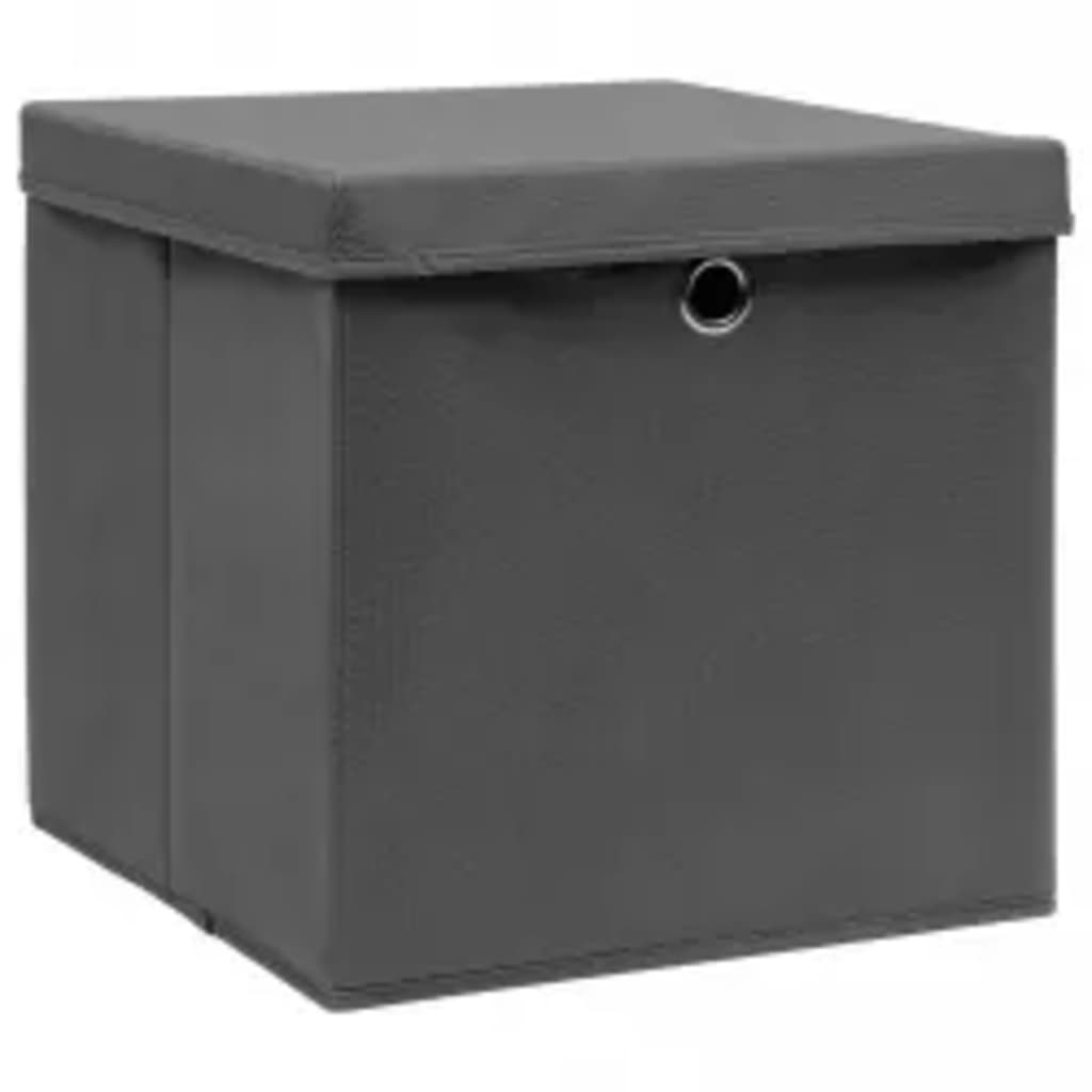 vidaXL Úložné boxy s vekom 10 ks, 28x28x28 cm, sivé