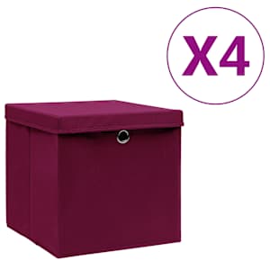 Škatle s pokrovi 4 kosi 28x28x28 cm temno rdeče