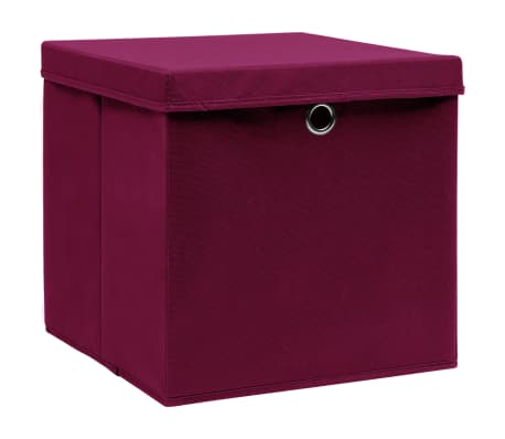 vidaXL Boîtes de rangement avec couvercles 4pcs 28x28x28cm Rouge foncé