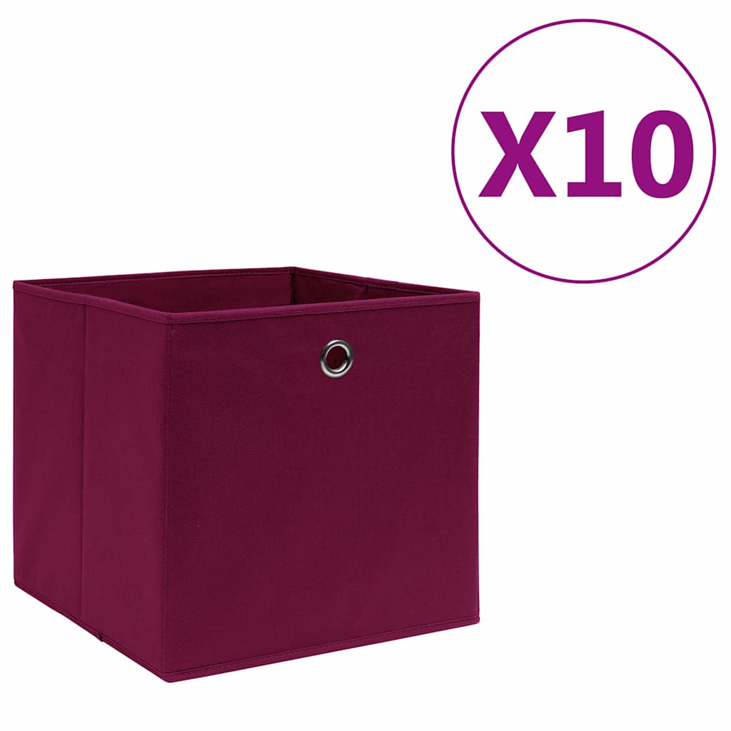 vidaXL Förvaringslådor 10 st non-woven tyg 28x28x28 cm mörkröd