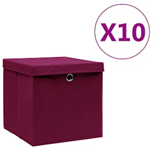 Úložné boxy s víky 10 ks 28 x 28 x 28 cm tmavě červené - obrázek 1
