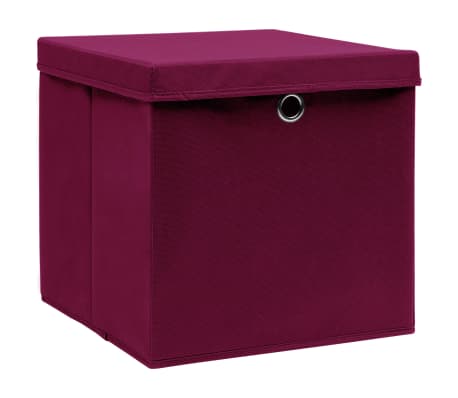 vidaXL Storage Boxes with Covers 10 pcs 28x28x28 cm Dark Red