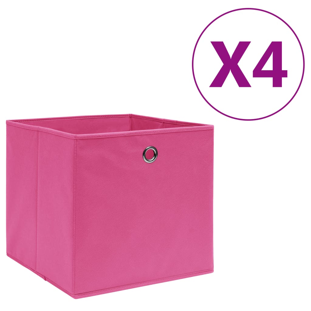 vidaXL Cutii depozitare, 4 buc., roz, 28x28x28 cm, textil nețesut vidaXL