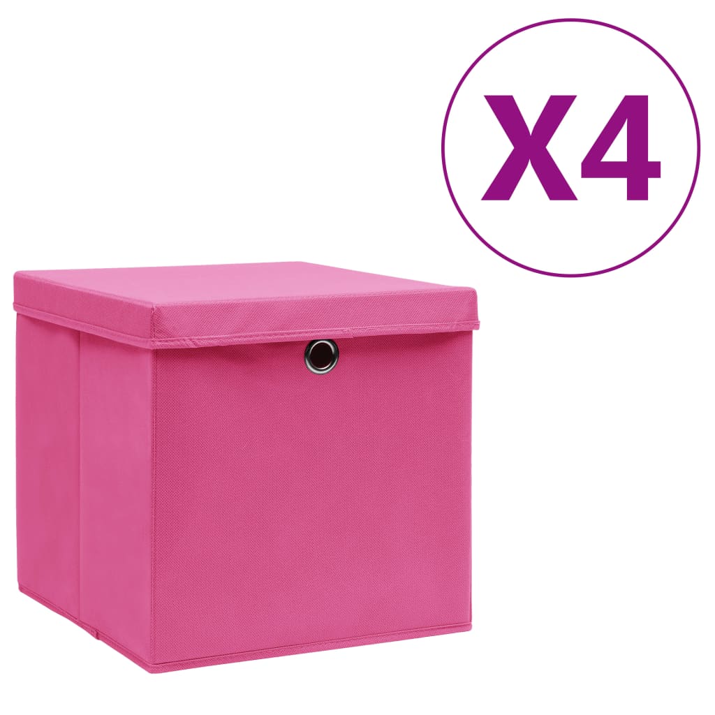 vidaXL opbevaringskasser med låg 4 stk. 28x28x28 cm pink