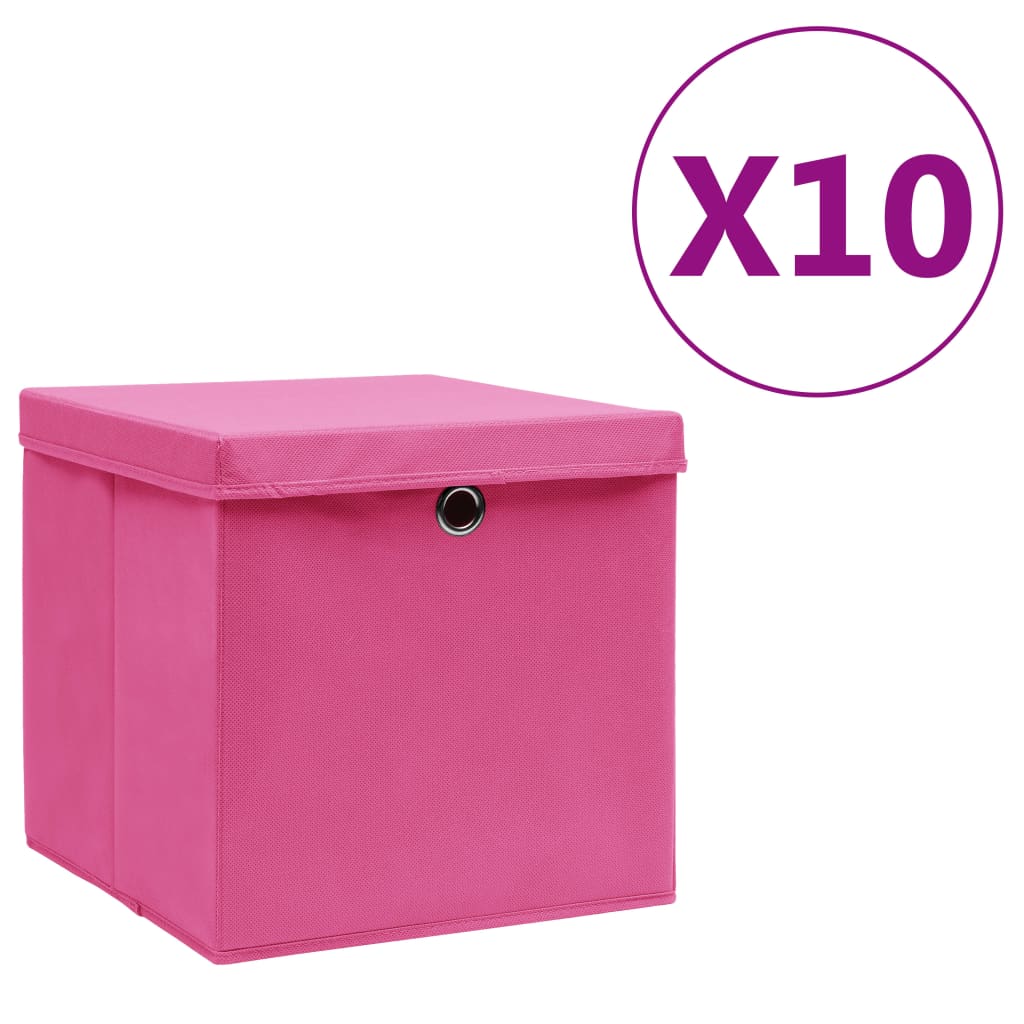 vidaXL Cutii de depozitare cu capac, 10 buc., roz, 28x28x28 cm vidaXL
