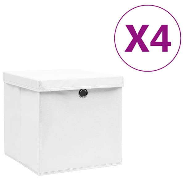vidaXL hoiukastid kaanega 4 tk, 28 x 28 x 28 cm, valge