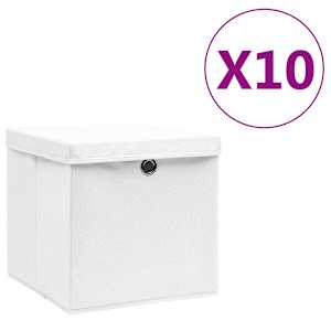 Úložné boxy s víky 10 ks 28 x 28 x 28 cm bílé - obrázek 1