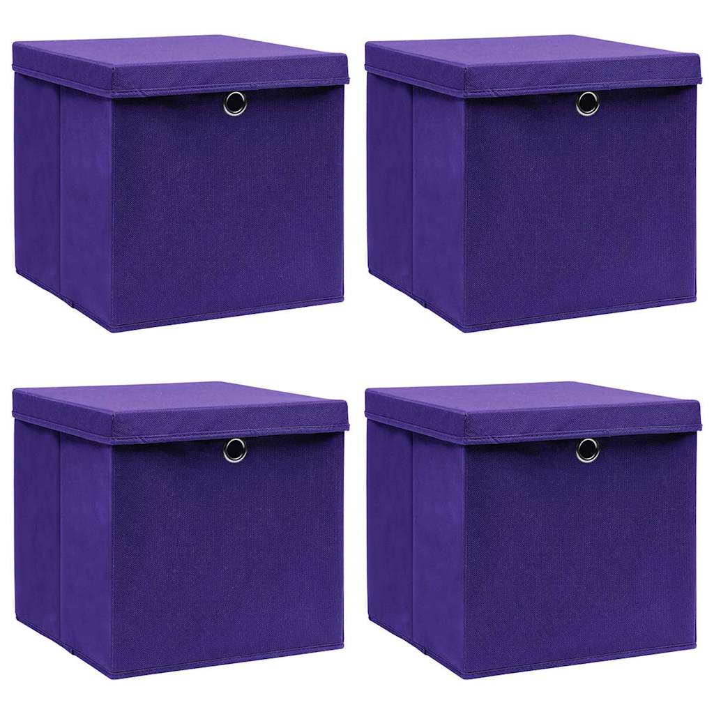 vidaXL Förvaringslådor med lock 4 st 28x28x28 cm lila