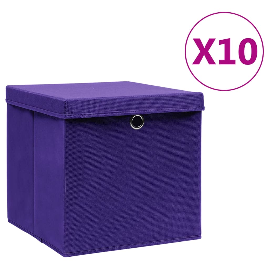 vidaXL Cutii depozitare cu capace, 10 buc., violet, 28x28x28 cm vidaXL