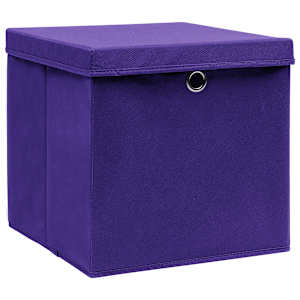 Úložné boxy s víky 10 ks 28 x 28 x 28 cm fialové - obrázek 2