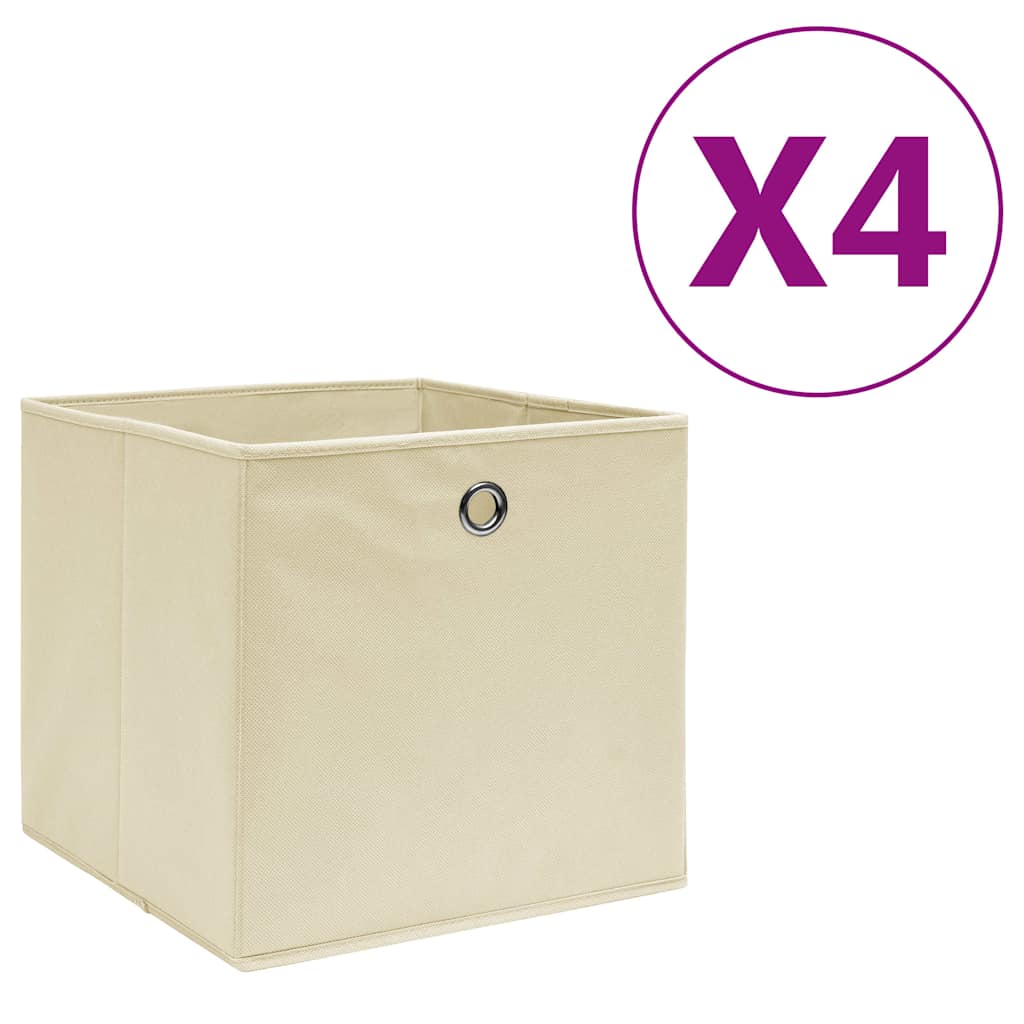 vidaXL Förvaringslådor 4 st non-woven tyg 28x28x28 cm gräddvit