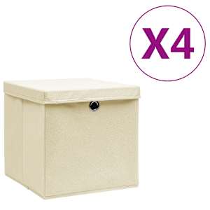 vidaXL hoiukastid kaanega 4 tk, 28 x 28 x 28 cm, kreemjas