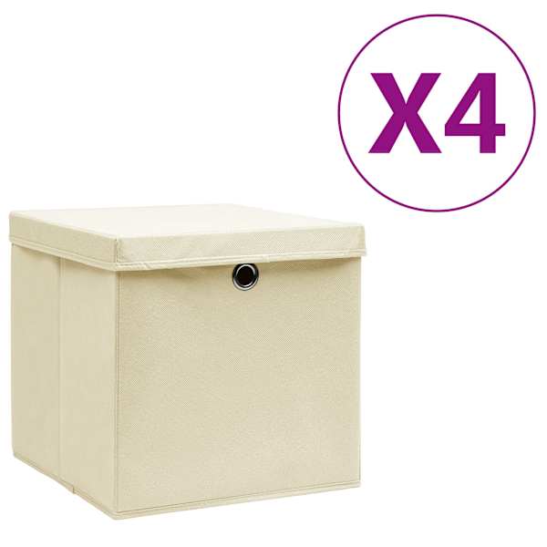vidaXL hoiukastid kaanega 4 tk, 28 x 28 x 28 cm, kreemjas