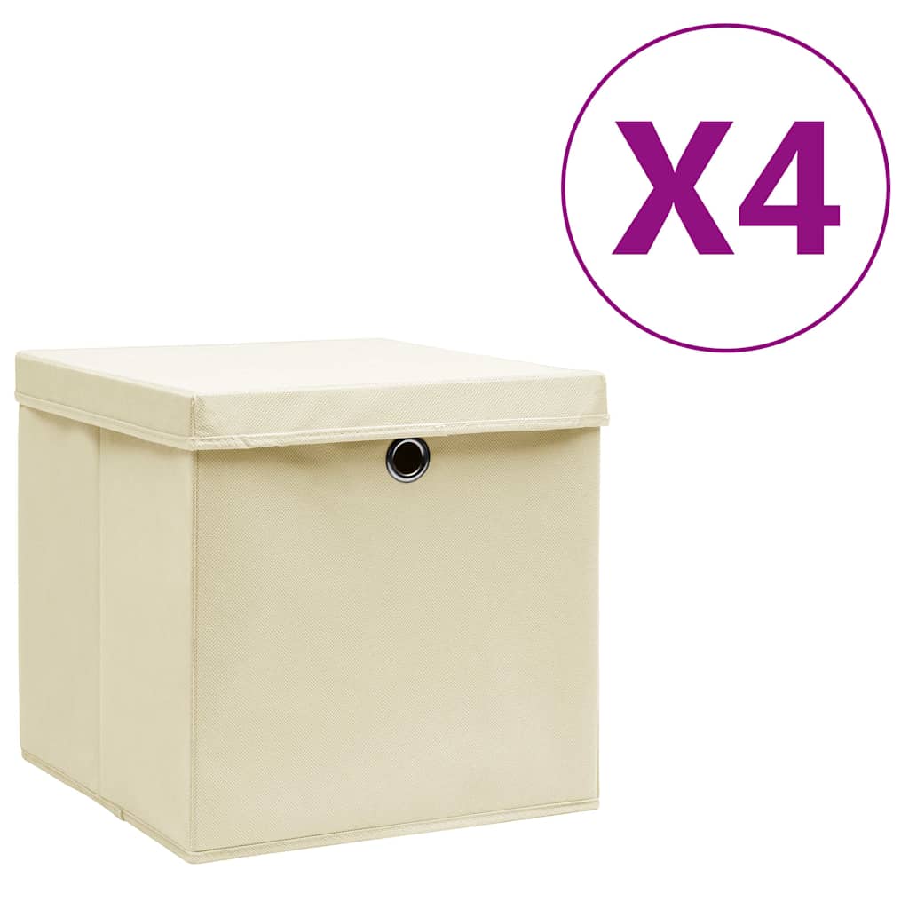 vidaXL Förvaringslådor med lock 4 st 28x28x28 cm gräddvit
