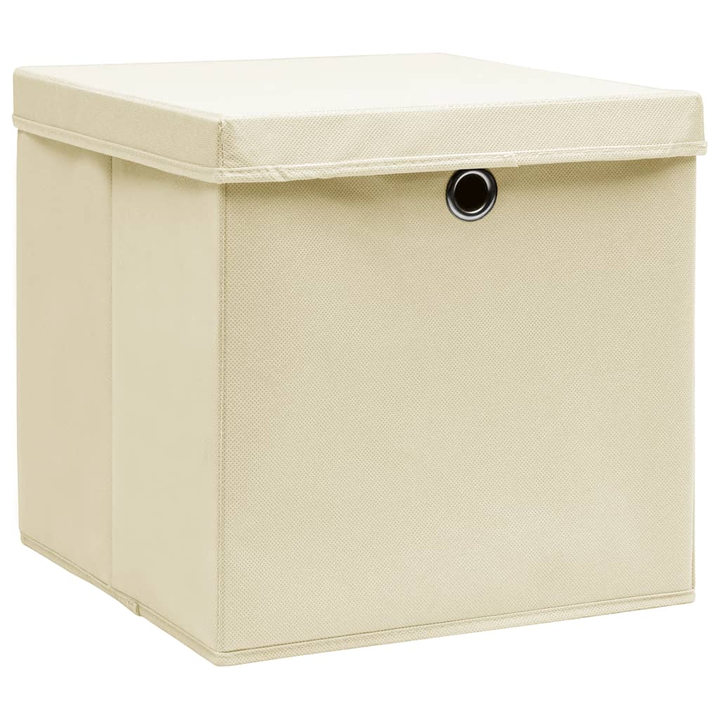 vidaXL uzglabāšanas kastes ar vāku, 4 gab., bēšas, 28x28x28 cm
