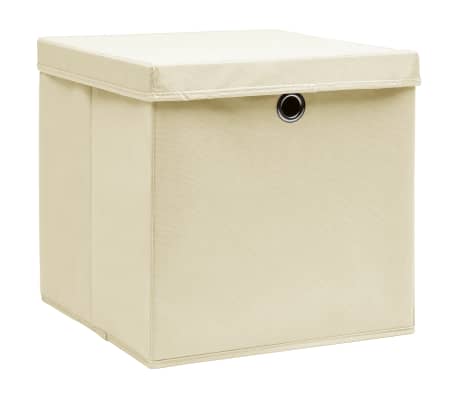 vidaXL Opbergboxen met deksel 4 st 28x28x28 cm crèmekleurig
