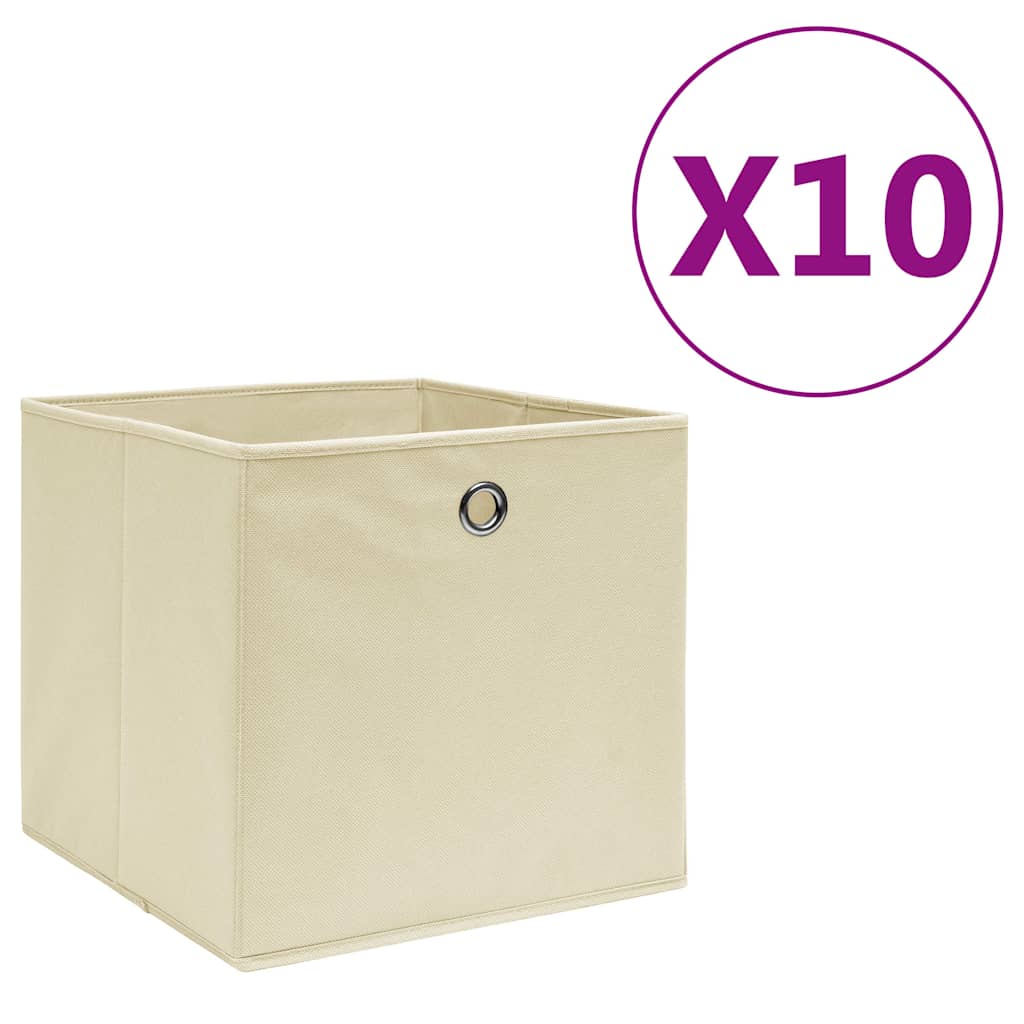 vidaXL Förvaringslådor 10 st non-woven tyg 28x28x28 cm gräddvit