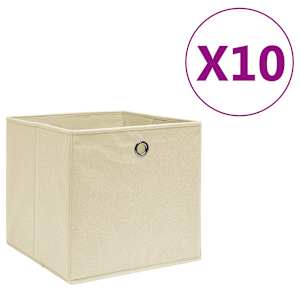 Úložné boxy 10 ks netkaná textilie 28 x 28 x 28 cm krémové - obrázek 1