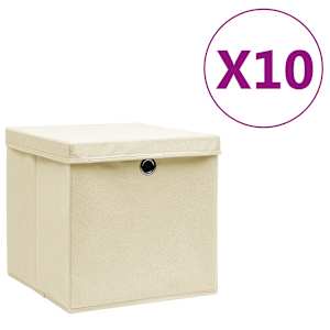 Úložné boxy s víky 10 ks 28 x 28 x 28 cm krémové - obrázek 1